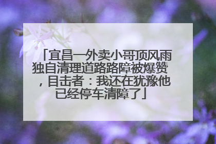宜昌一外卖小哥顶风雨独自清理道路路障被爆赞，目击者：我还在犹豫他已经停车清障了