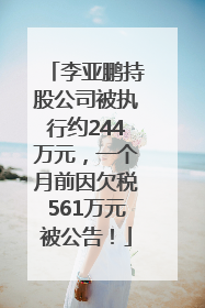 李亚鹏持股公司被执行约244万元，一个月前因欠税561万元被公告！